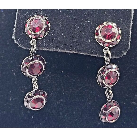 Gothic Vampire Red Crystal Gunmetal Earrings 2in - Picture 1 of 4